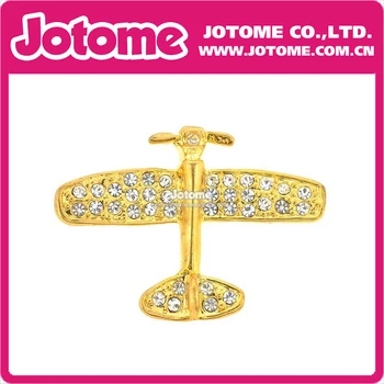 

Golden Airplane Rhinestone Crystal Brooch for Men's Suits