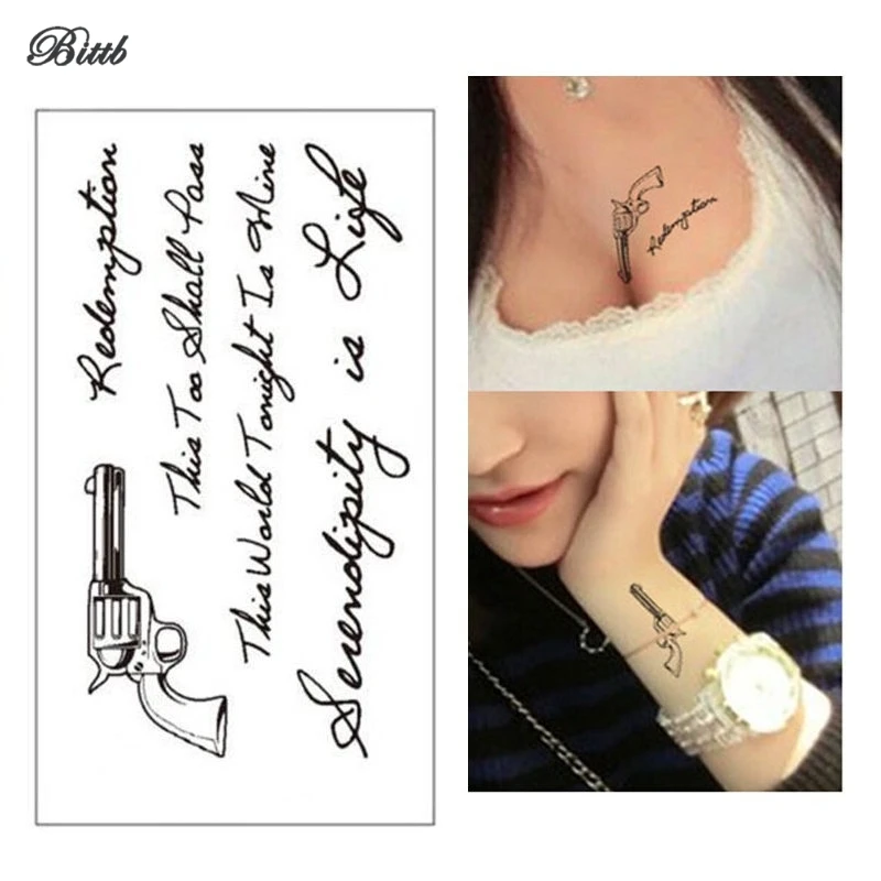 Bittb 5PC Waterproof Temporary Tattoo Beauty Arm Feet Body Art Tattoos Fake Stickers Gun Pattern | Красота и здоровье