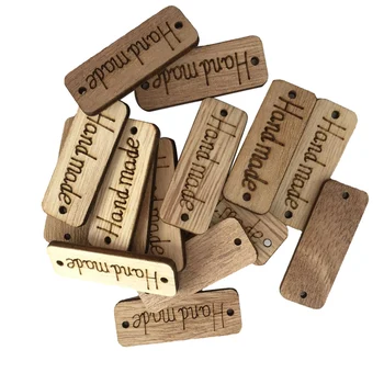 

100Pcs Handmade Tag Label Wooden Buttons Wood Handmade Tags Button with 2 Holes for Crafts Sewing Clothing Decoration