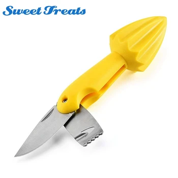 

Multi-purpose Lemon Reamer with Knife Manual Lemon Juicer Citrus Press Orange Squeezer Fruit Zester Paring Knife