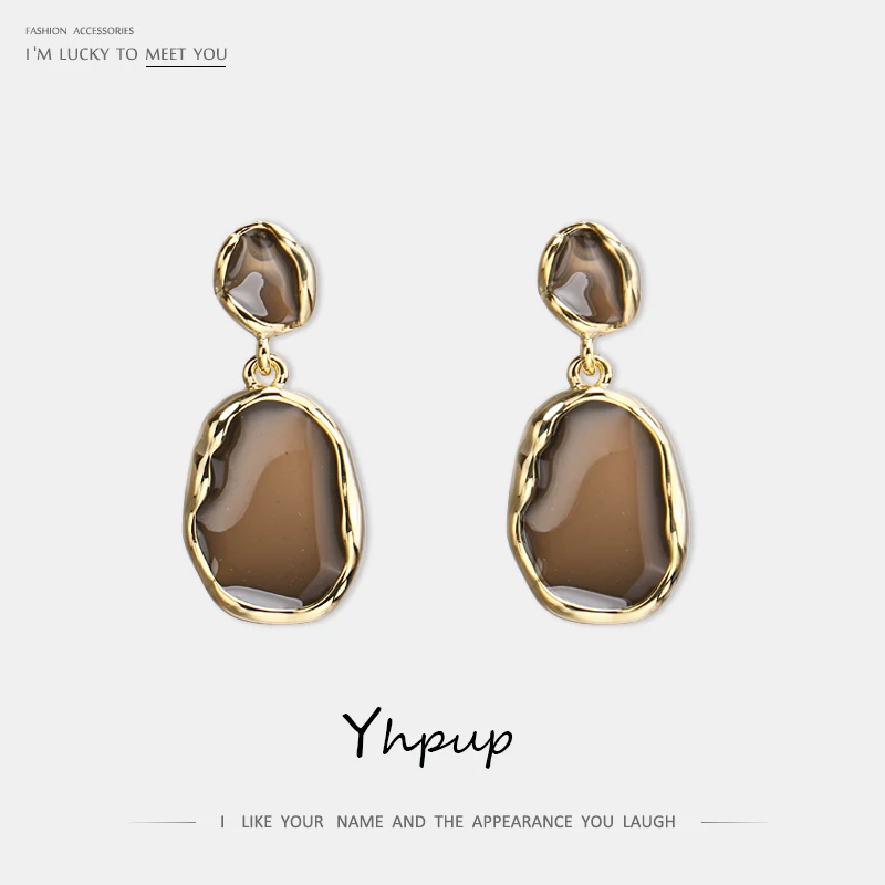 

Yhpup 14 K Golden Dangle Earrings 2019 Geometric Enamel S925 Silver Statement Charm Party Jewelry boucle d'oreille femme 2019