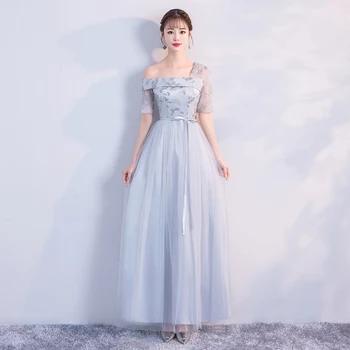 

Grey Colour Wedding Guest Dress Bridesmaid Dress One Shoulder Embroidery Sexy Dress