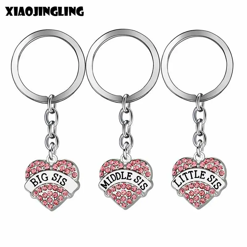 

XIAOJINGLING 3pcs\set Crystal Heart Keychain Big Middle Little Sisters Charm Chain Keychain Keyrings Friendship Pendant Key Ring