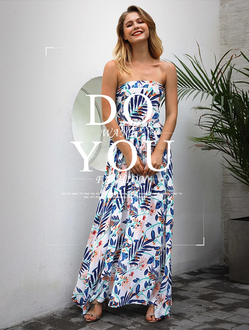Floral Print Maxi Dress Women Sexy Backless Strapless Sleeveless Vestidos Summer Boho Beach Dresses Female Long Elegant 2018