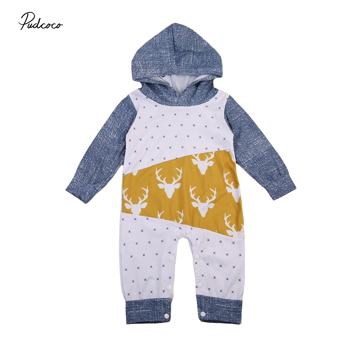 

2017 New baby autumn romper newborn baby boy girl star deer print hoodie romper baby warm clothes long sleeve baby clothing