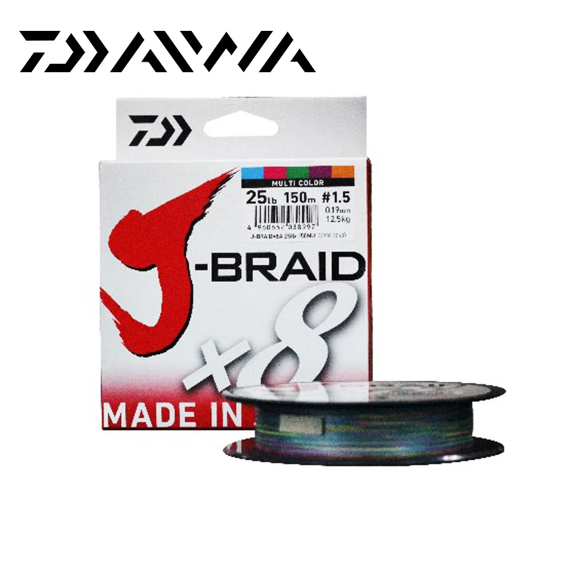 دايوا J-BRAID 8A 150 M 100% الأصلي متعدد الألوان 8 سلك جديلة خط حيدة 14-35lb خيط صنارة الصيد صنع في اليابان pesca