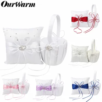 

OurWarm Baptism Cushion Ring Pillow Flower Basket Heart Satin Basket Storage Gift Wedding Favor Souvenir Party Decoration