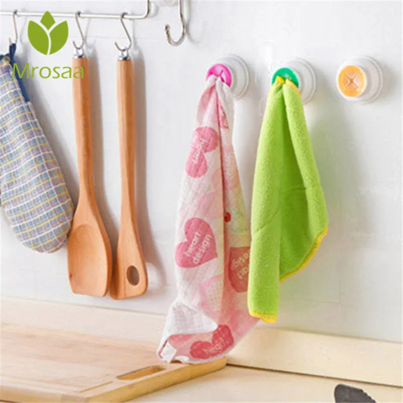 Mrosaa Sticky Washcloth Wall Clip Holder Dishclout Storage Rack Hooks