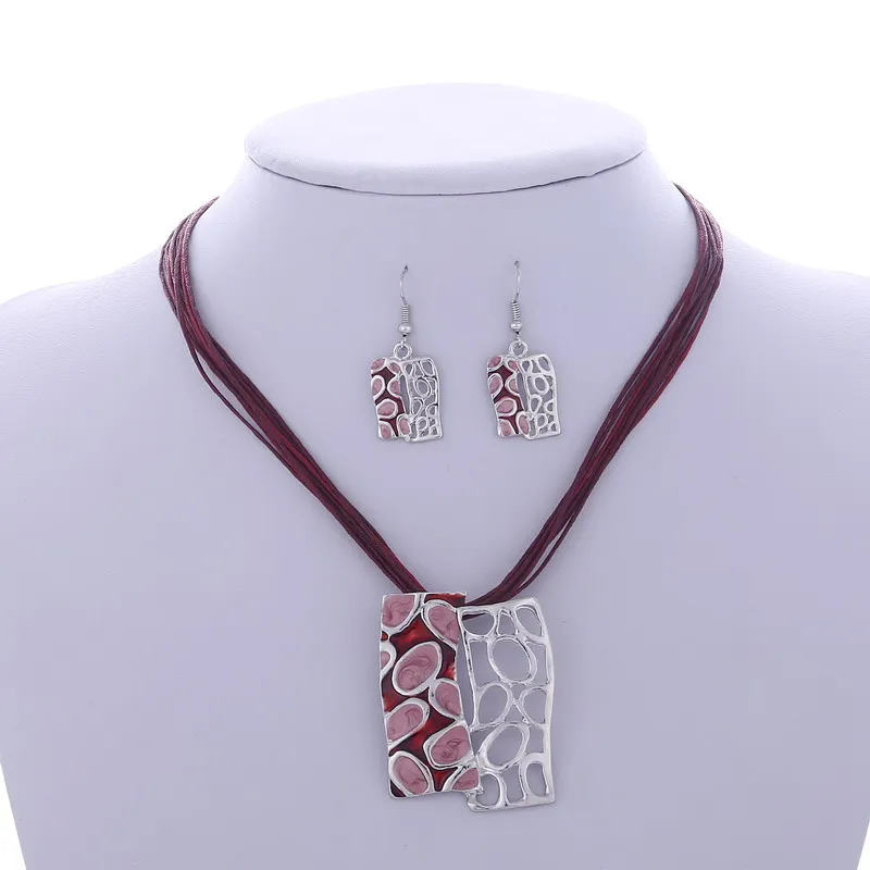Изящные ювелирные наборы, новая мода, заполненные серебром, 4 цвета, цепочка с веревкой, геометрическое многослойное ожерелье, серьги, ювелирный набор для женщин - Окраска металла: F812E