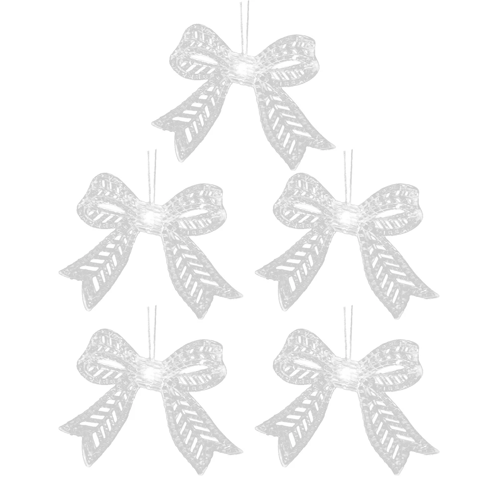 

5pcs LED Lighted Christmas Plastic Bowknot Ornament Creative Hanging Sparkling Bowknot Ornament