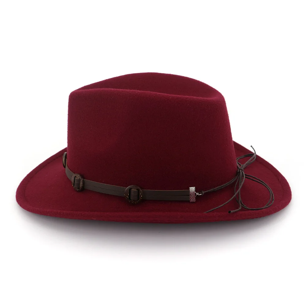 6 цветов Jazz Fedora Sunhat для мужчин и женщин фетровые шапки резинка с тесьмой западная ковбойская шляпа черная Трилби Bowler шляпа для унисекс AE0001