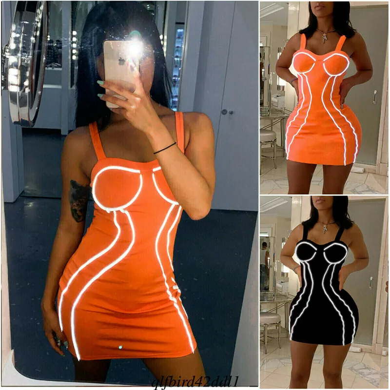 

hirigin Sexy Women Sleeveless Strap Summer Reflective Dress Clubwear Casual Bodycon Mini Dress Print Slim Pencil Women Dress New