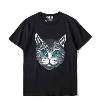

2018 new summer men's cat print T-shirt with round neck