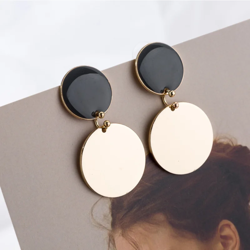 

New Design Round Drop Earrings for Women Earrings Fashion doublelayer metal wafer Earrings wedding jewelry