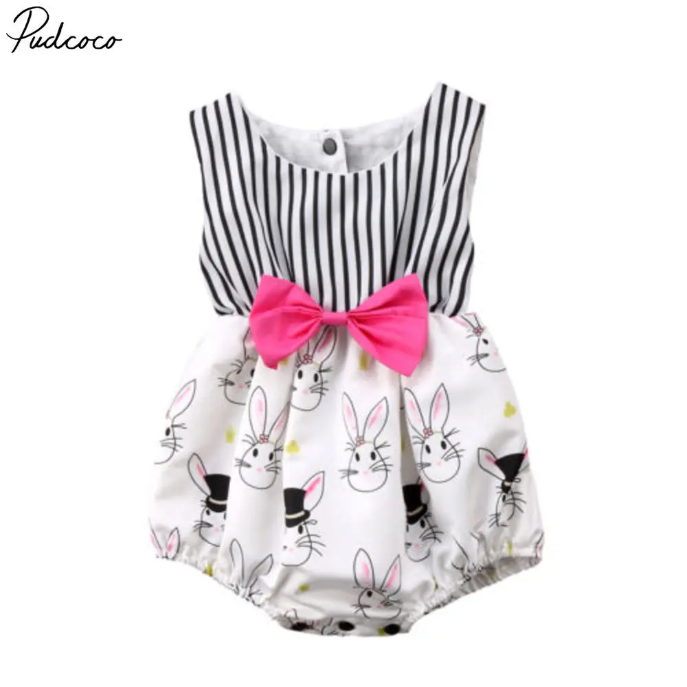 

Newborn Baby Romper Girls Cartoon Bunny Bowknot Jumpsuit Playsuit Easter Costume Outfit Clothes 0-24 Months