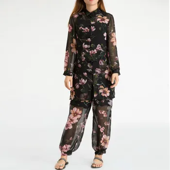 

Tracksuits Direct Selling Polyester Full Single Breasted 2018 New Women's Digital Print Chinese Button Chiffon Two-piece Female