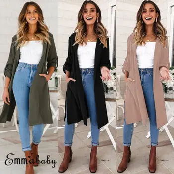 

AU Fashion Women Long Sleeve Open Front Tops Mid Length