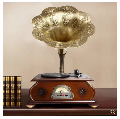 

Antiqued pine phonograph LP player bluetooth 4.0 remote control gramophone USB/FM/Subwoofer deluxe decoration furniture 100~240V