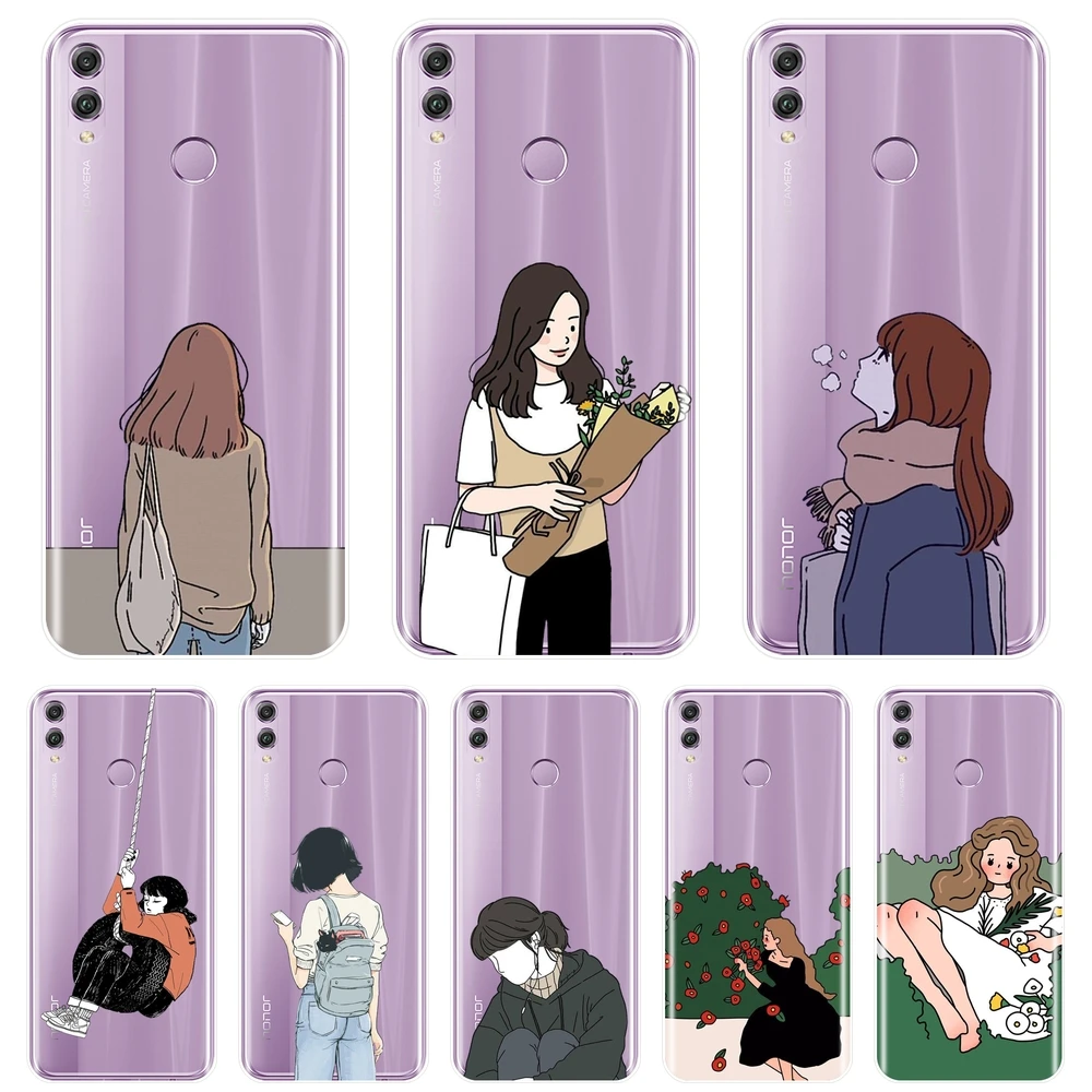 

Phone Case For Huawei Honor 10 9 8 8X MAX 7 7S 7X 7A 7C Pro Soft Silicone Cartoon Girl Back Cover For Huawei Honor 7 8 9 10 Lite