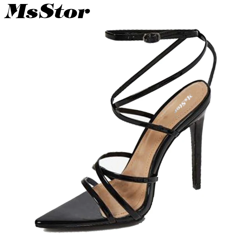

MsStor Pointed Toe Stiletto heel Sandals Shoes Woman Fashion Buckle Rome High Heels Women Shoes Gladiator Sandals Women Brand