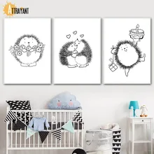 Cartoon Hedgehog Black White Minimalist Wall Art Canvas Painting Nordic Posters And Prints Wall Pictures Kids Room Home Decor Cartoon Hedgehog Black White Minimalist Wall Art Canvas Painting Nordic Posters And Prints Wall Pictures Kids Room Home Decor