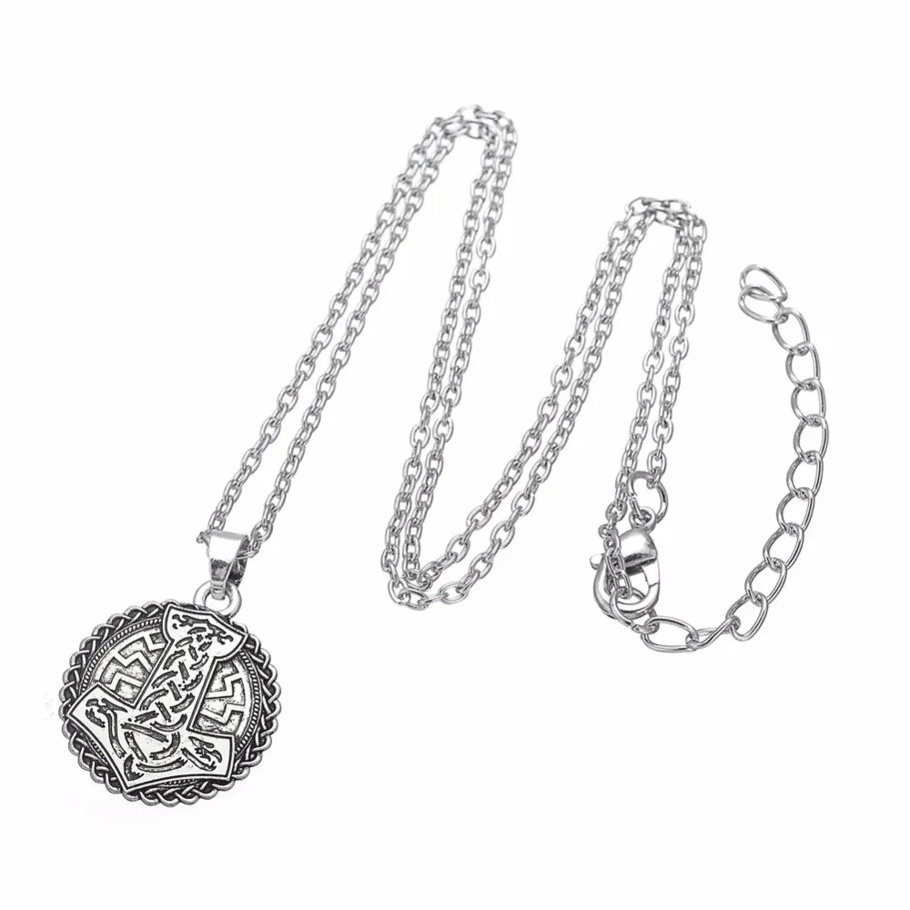 Ожерелье с металлической подвеской в виде молота Тора, антикварное серебряное ожерелье, регулируемая Длинная цепочка, ожерелье