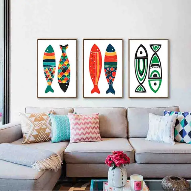 Modern Mediterranean Style Wall Painting Posters Abstract Colorful Modern Mediterranean Style Wall Painting Posters Abstract Colorful Fish Simple Art Canvas For Nursery Kid S Room Decor