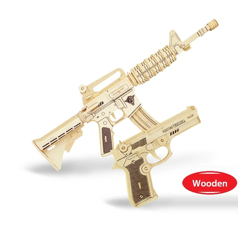 

3D Wooden Puzzle Fancy Wooden Model Toys Kids Gun Model Simulation Military Style Assembling Handmade Toys DIY Creative Gifts