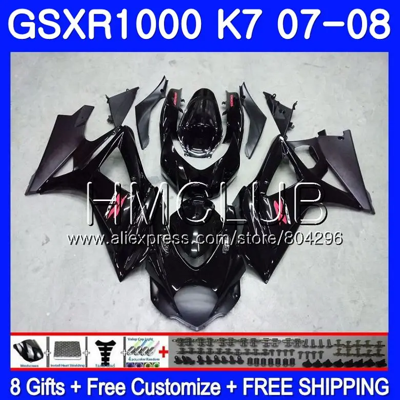 

Body For SUZUKI GSXR-1000 K7 GSX-R1000 GSXR 1000 07 08 35HM.1 GSXR1000 07 08 Bodywork GSX R1000 2007 2008 Fairing Glossy black