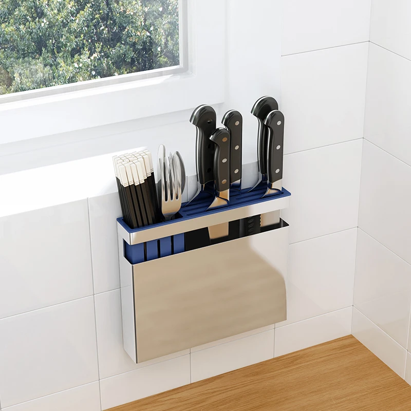 Nail-free kitchen knife holder stainless steel chopsticks cage hanging spoon shelves fork storage box home goods organizer