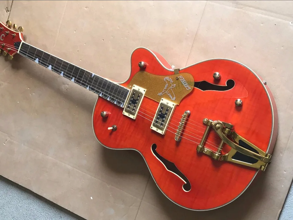 Factory Custom Gretsch Guitar Orange Falcon 6120 Semi Hollow Body Jazz Electric Guitar With Bigsby Tremolo   14917