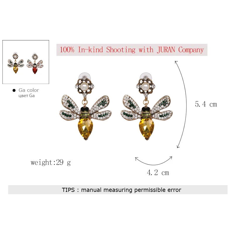 JURAN, Винтажные серьги, стразы, пчела, бабочка, стрекоза, серьги-гвоздики для женщин, массивное ювелирное изделие с кристаллами, подарок, Brincos, Лидер продаж