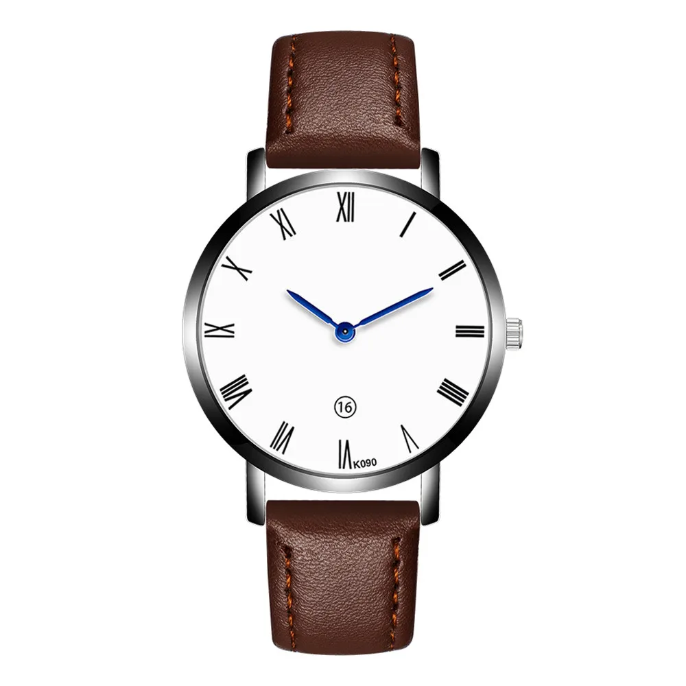 Новые мужские кварцевые часы модный дизайн кожаный ремешок аналог, кварцевый сплав наручные часы для подарка Горячая дропшиппинг 0807 - Цвет: Coffee