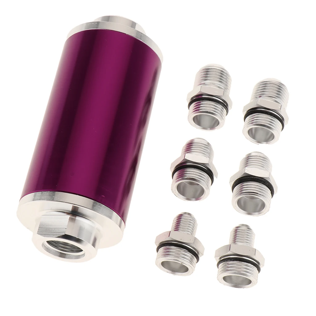 58mm Filter 100 Micron Cleanable Inline Fuel Filter Mount Universal High Flow Turbo 6AN 8AN 10AN Sliver Adapter