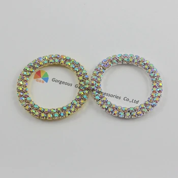 

10pcs 50mm Double AB Crystal Ring Diamante Rhinestone Buckle Round Chair Sash Buckle Gold Silver Base for DIY browband Swimwear