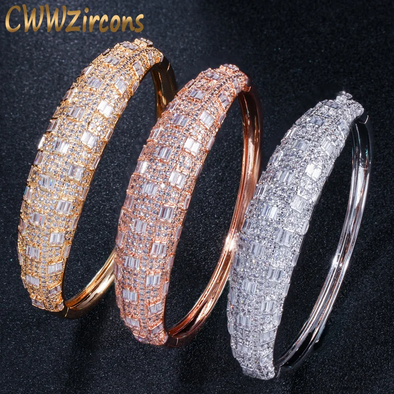 

CWWZircons Luxury Brand Women Jewelry Accessories Shiny Cubic Zirconia Dubai Rose Gold Color Big Bridal Wedding Bangles BG023