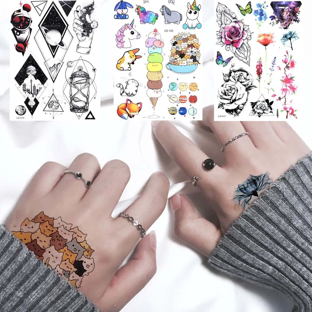Cute Cartoon Temporary Tattoo Kids Women Tattoo Stickers Watercolor Cats Flower Wrist Waterproof Tatoos Body Arm Child Xmas Gift Temporary Tattoos Aliexpress
