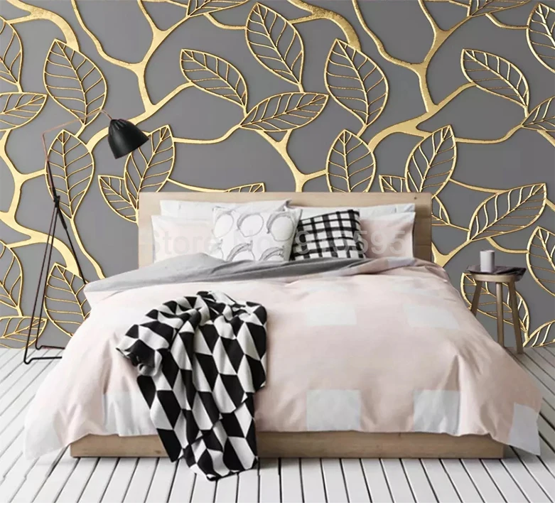 3D estereoscópico folhas douradas árvore, sala de