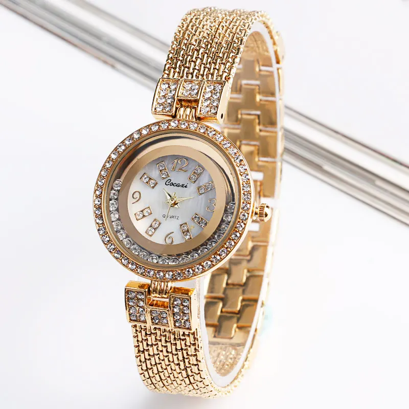 

Rhinestone Trendy Golden Color Ladies Alloy Fashion Elegant Ladies Exquisite Wrist Watch Women Bead Bracelet Gift Bling Crystal