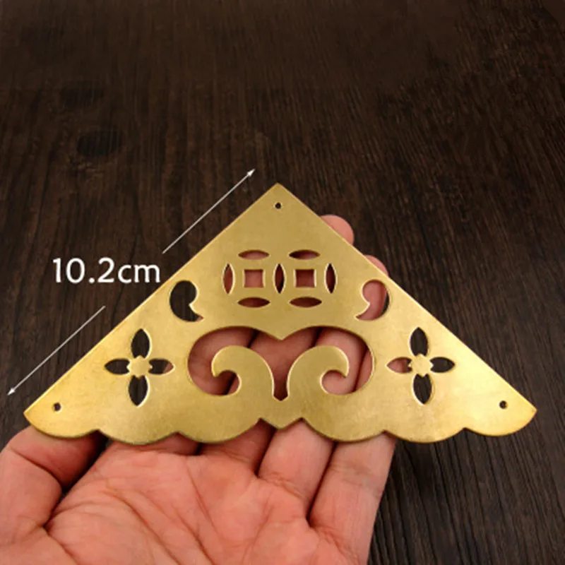 Vintage Flat Brass Corners,Flower Coin Heart Black Protectors,Furniture Hollow Triangle Covers Pins,9.5cm;10.2cm,11.5cm,4Pcs