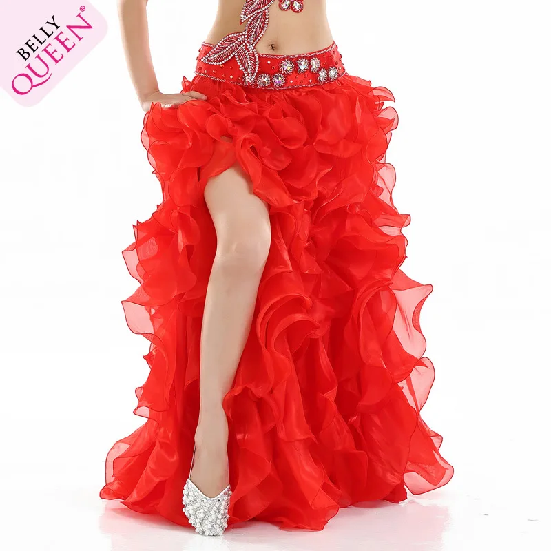 Юбка для танца живота, женская сексуальная трикотажная юбка для сцены, длинный костюм для танца живота, белая Профессиональная Одежда для танцев - Цвет: Red