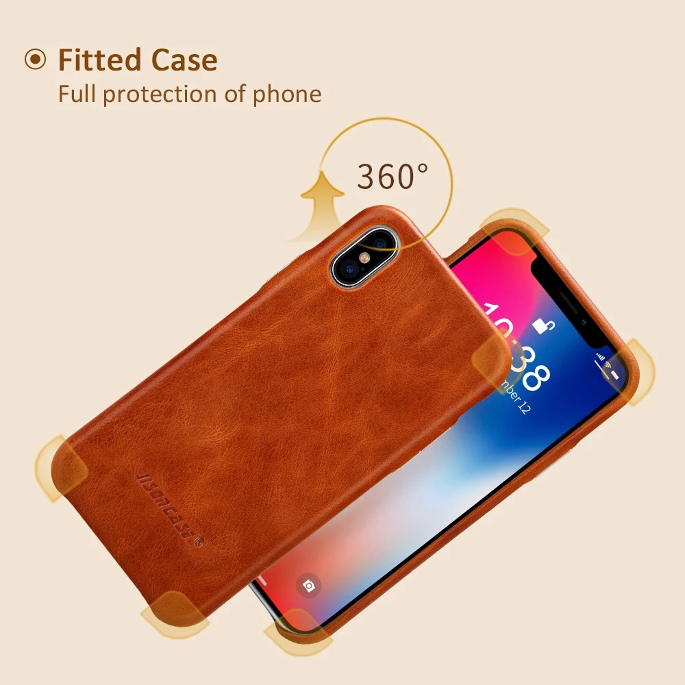 Jisoncase, чехол для iPhone X, чехол из натуральной кожи, Роскошный чехол для iPhone XS, 5,8 дюймов, тонкий дизайн, купите один, получите один, бесплатно