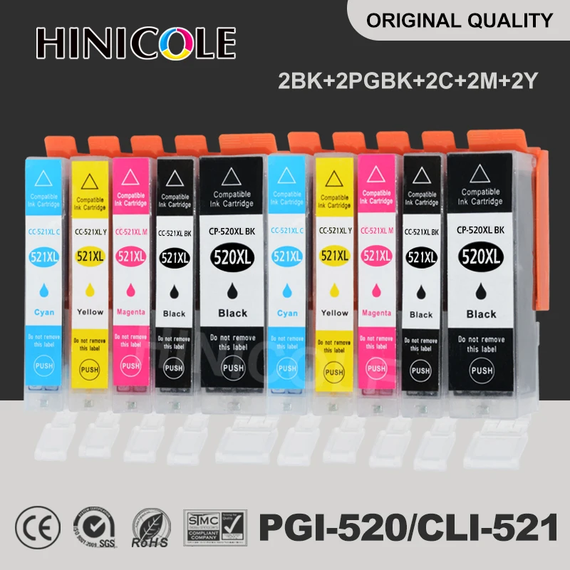 

10 Pcs Ink Cartridges PGI 520 CLI 521 for Canon PIXMA iP 3600 4600 4700 MP 540 550 560 620 630 640 980 MX860 Printer with chip