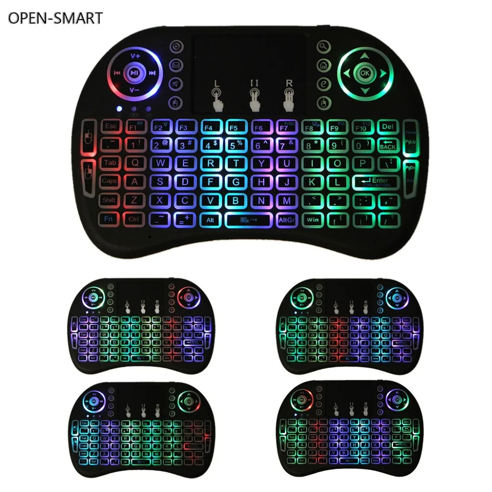 

OPEN-SMART RGB LED Backlits 2.4GHz Wireless i8 Keyboard With Multimedia Gaming Keys Rechargeable Touchpad Fly Air Mouse