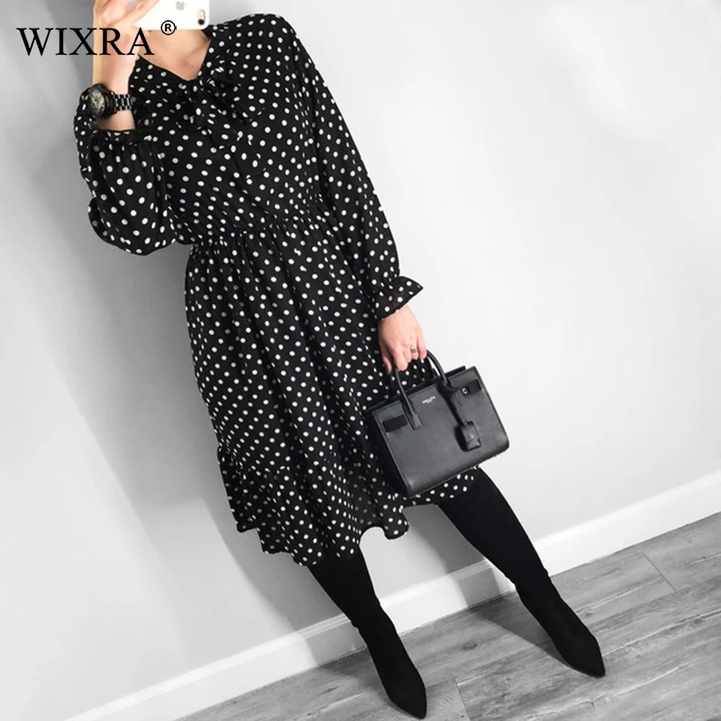 Comprar Wixra vestido de gasa cuello alto vestido de estampado Floral volantes manga larga vestidos elegantes S XL para las mujeres Primavera Verano