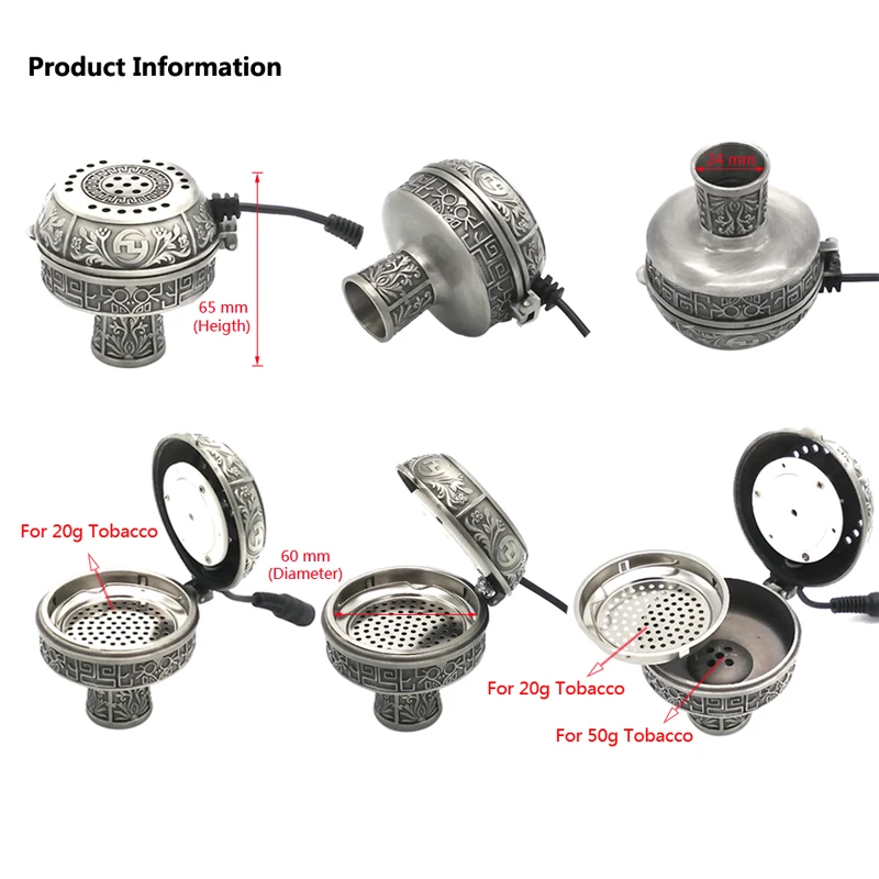 Hookah Accessories Hookah Set LOMINT Large Size Multifunctional Metal E-Shisha Smokepan Electronic Tobacco Bowl & Ceramic Charcoal