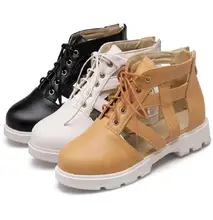 plus size 35-43 Rome summer sandals hollowed cut out cool ankle boots thick flat bottom boots students lace up gladiator sandals