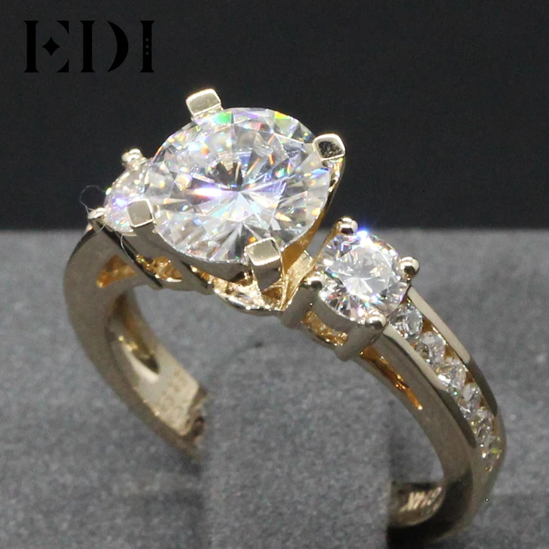 EDI Подлинная Лаборатория Grown Diamond 2CT блестящие муассаниты 14 к желтое золото обручальное кольцо три камня Тест Положительный обручальное кольцо