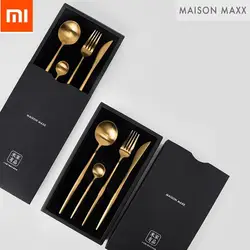 Xiaomi нержавеющая сталь посуда Maision Maxx Набор ножей Ложка Вилка чайная ложка 4 комплекта столовая посуда Черное золото для умного дома пульт