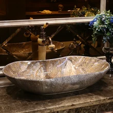Имитация камней серый Фарфор Ванная комната раковина для ванной комнаты керамическая раковина для ванной умывальник Раковина Овальная